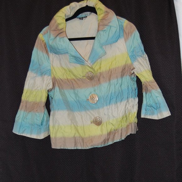 Penta Women's Multi Pastel Color Green/Beige/Aqua Short Jacket Size 14 - Picture 3 of 12